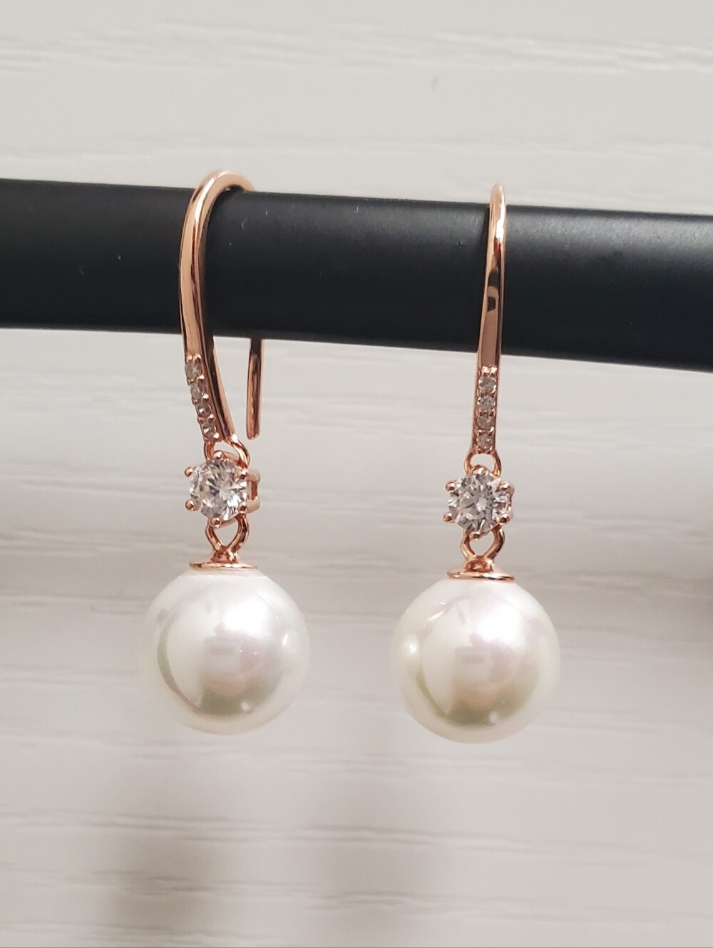 Rose Gold .925 Sterling Silver Pearl Drop Earrings